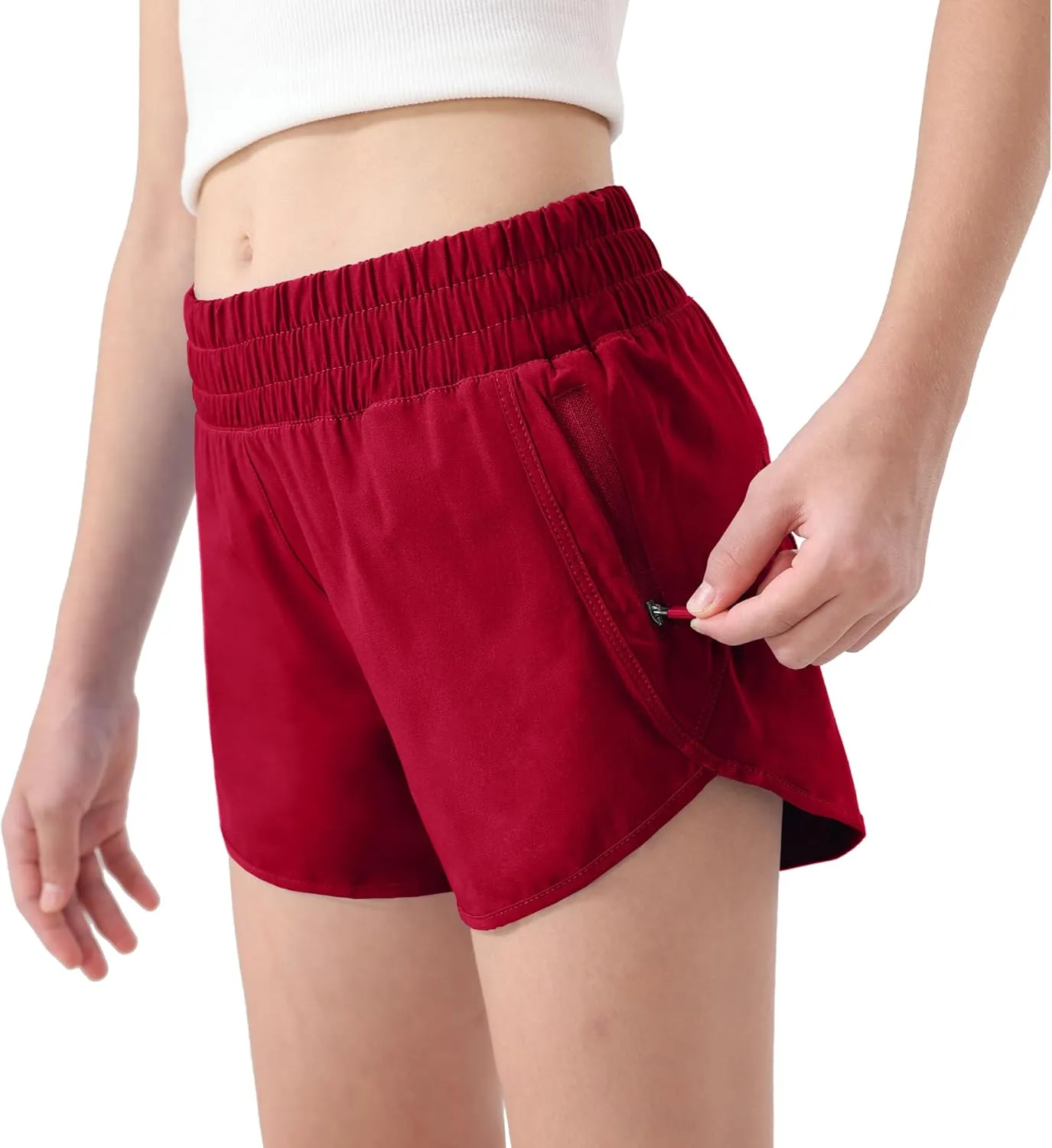 Aurefin Girls Athletic Shorts, Teen Kids Quick Dry Running Shorts with Zip Pocket Lightweight Track Workout Active shorts