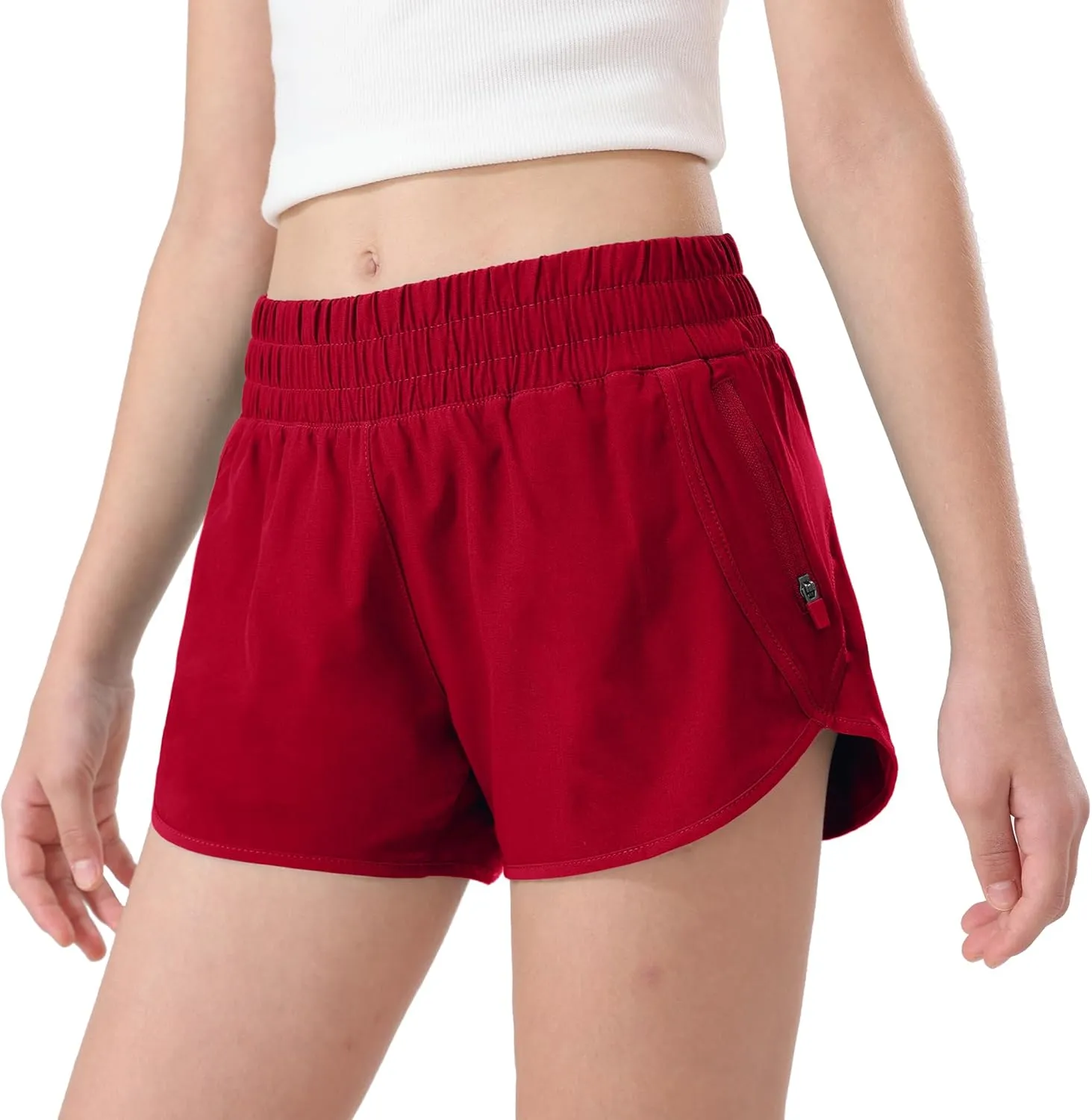 Aurefin Girls Athletic Shorts, Teen Kids Quick Dry Running Shorts with Zip Pocket Lightweight Track Workout Active shorts
