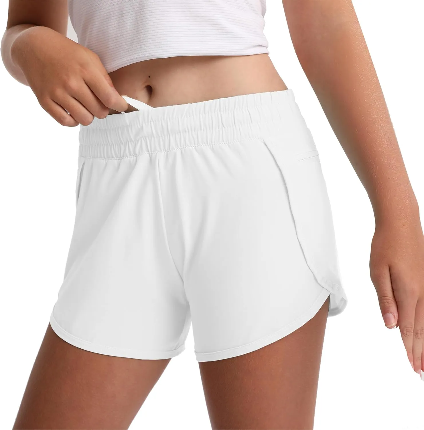 Aurefin Girls Athletic Shorts with Zip Pockets, Teen Kids Quick Dry Running Shorts Lightweight Workout Sports Active shorts