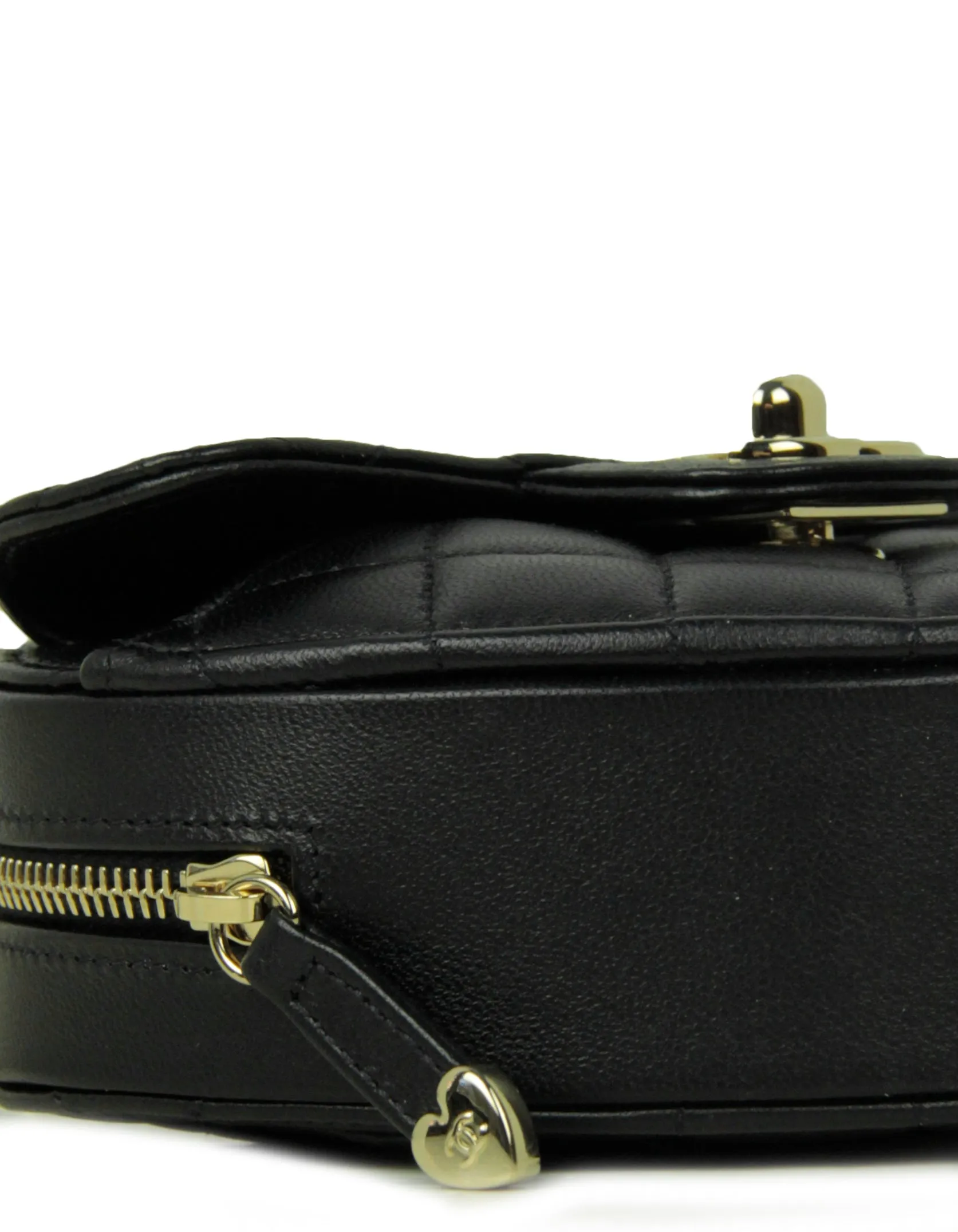 Chanel Black Lambskin Quilted CC In Love Heart Clutch Bag With Chain