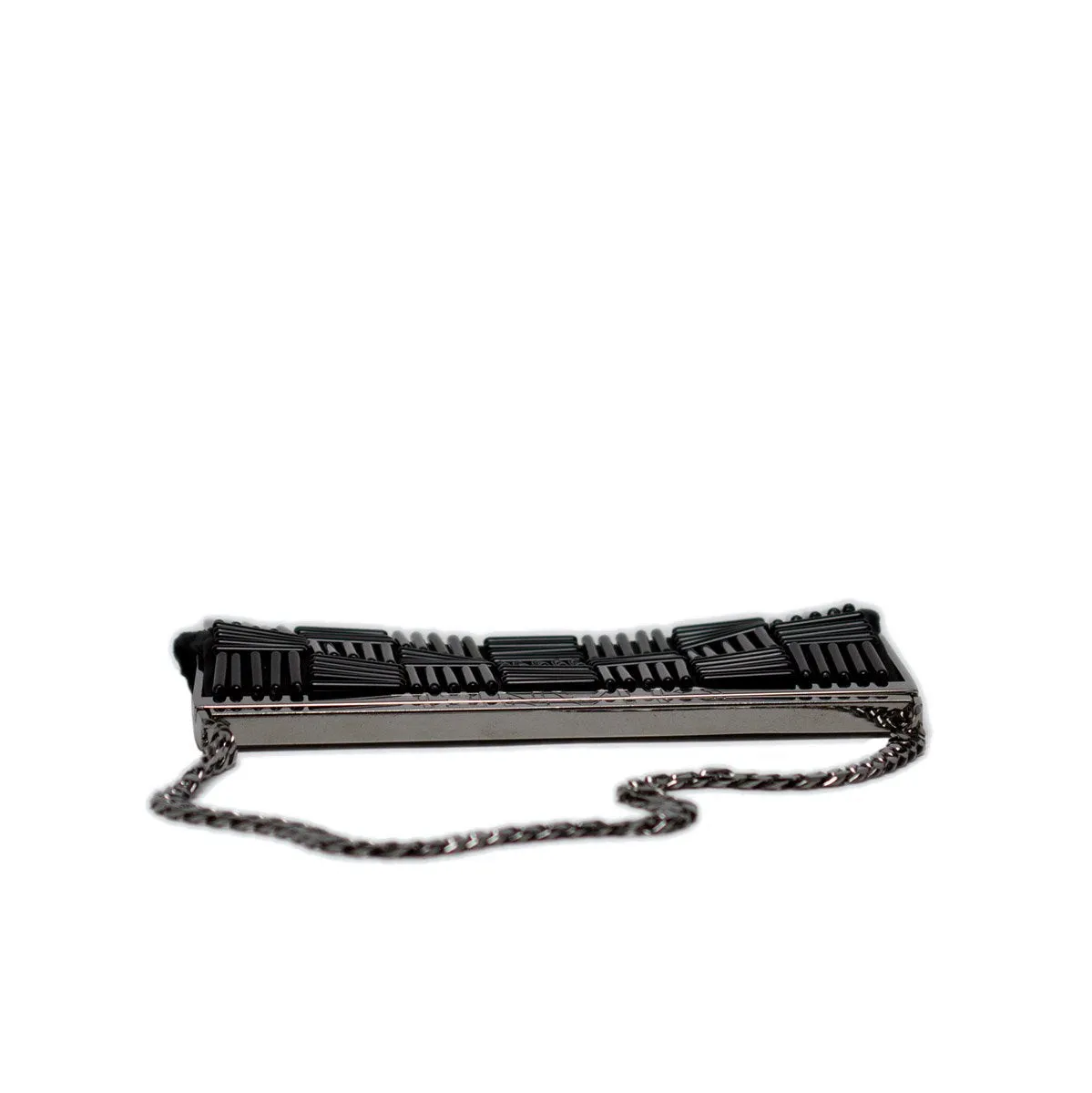 Chanel Vintage Black Nameplate Satin Clutch