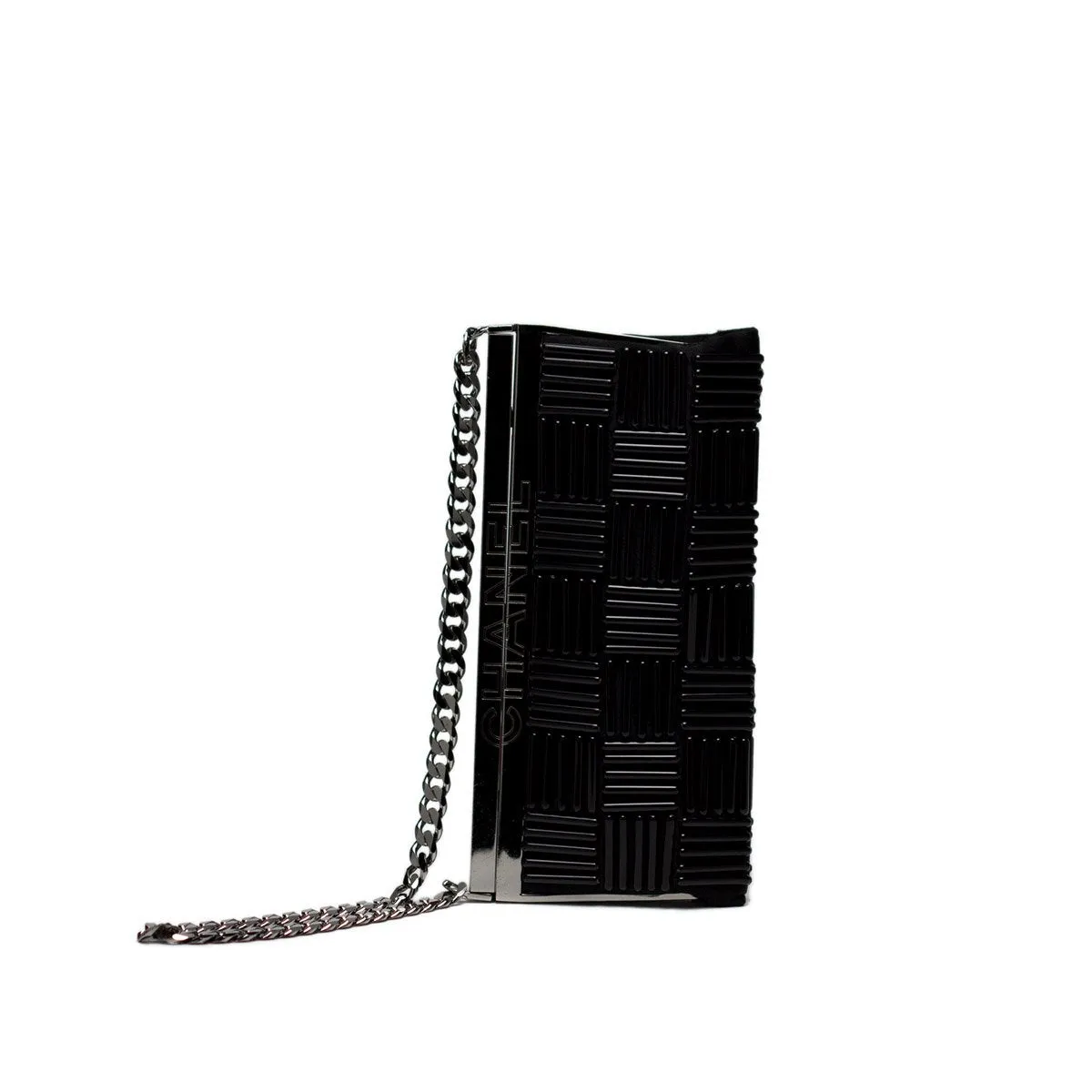 Chanel Vintage Black Nameplate Satin Clutch