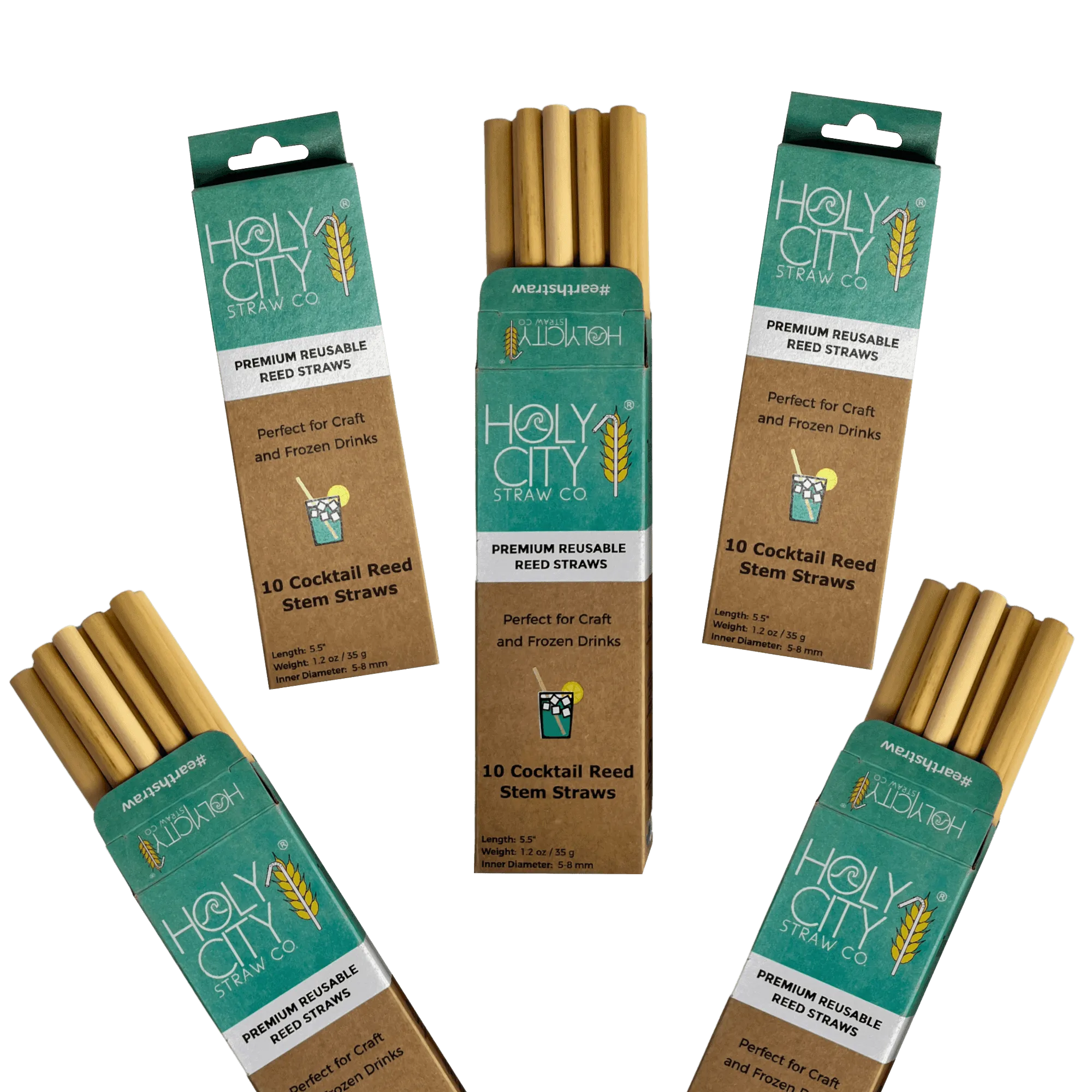 Cocktail Reusable Reed Straws - 5 Pack Bundle