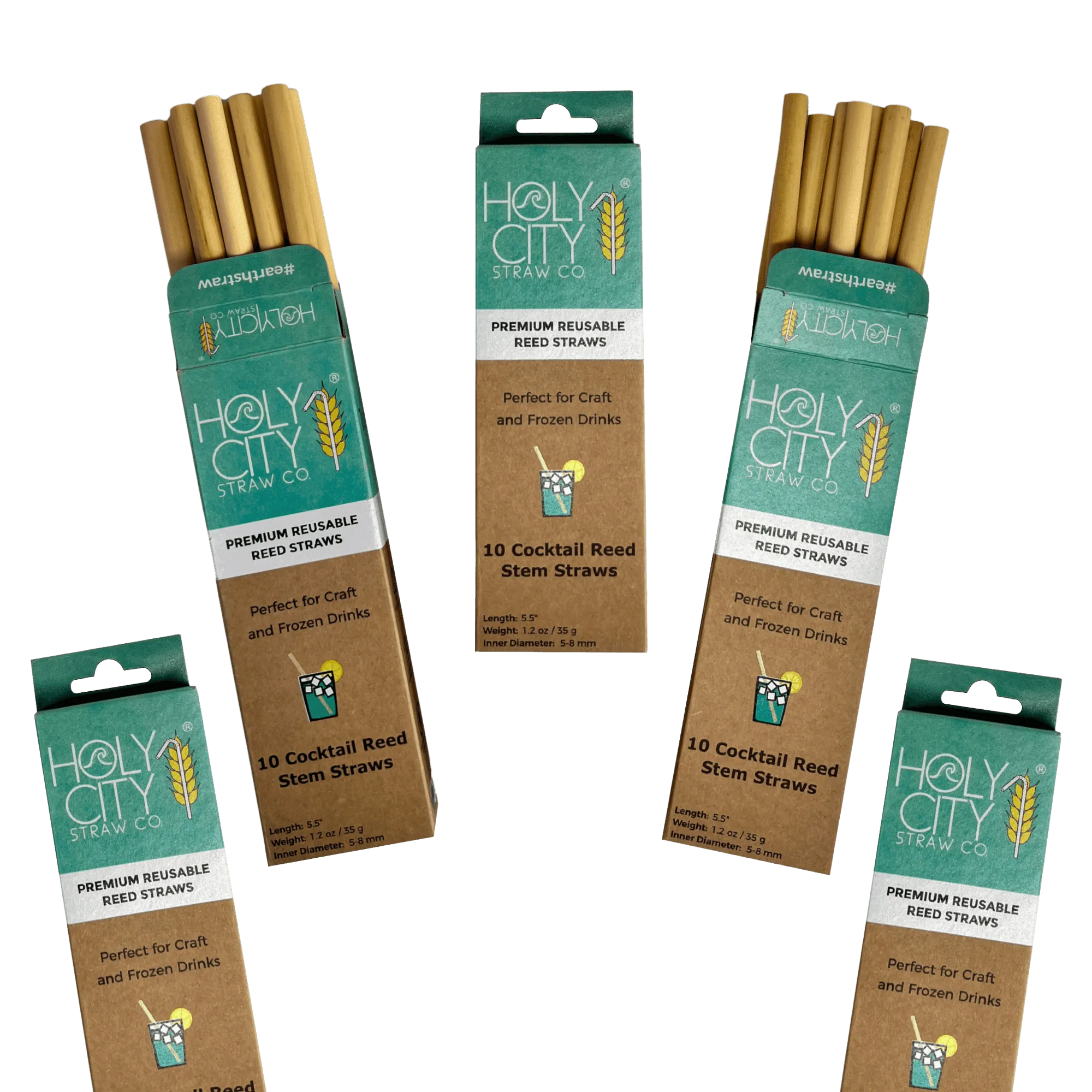 Cocktail Reusable Reed Straws - 5 Pack Bundle