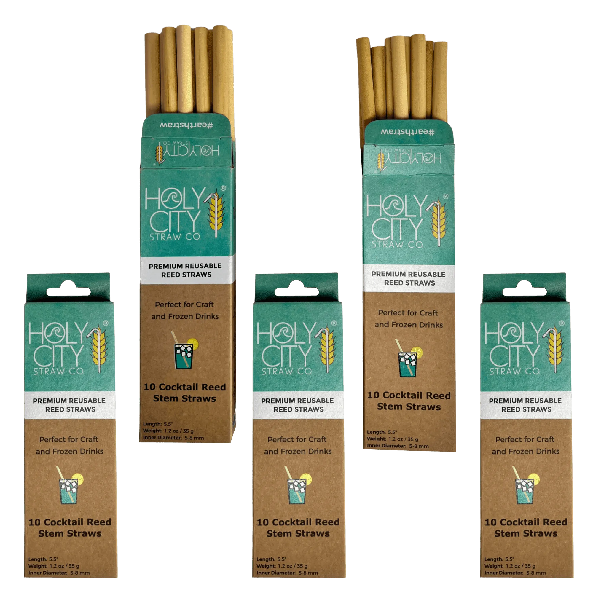 Cocktail Reusable Reed Straws - 5 Pack Bundle