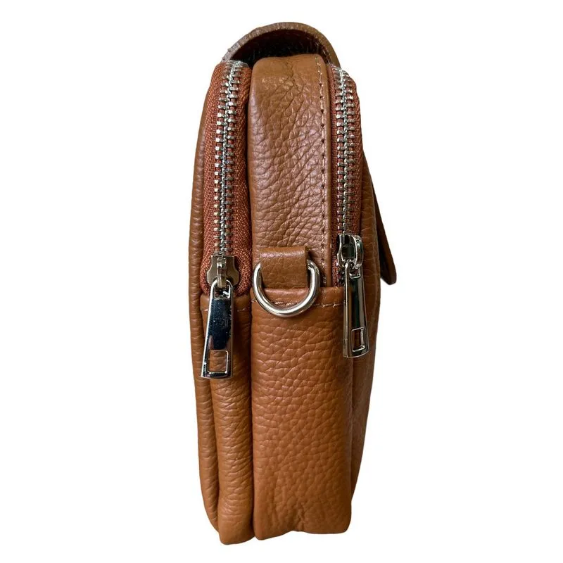 Italian Leather Cross-Body Camera Bag in Tan