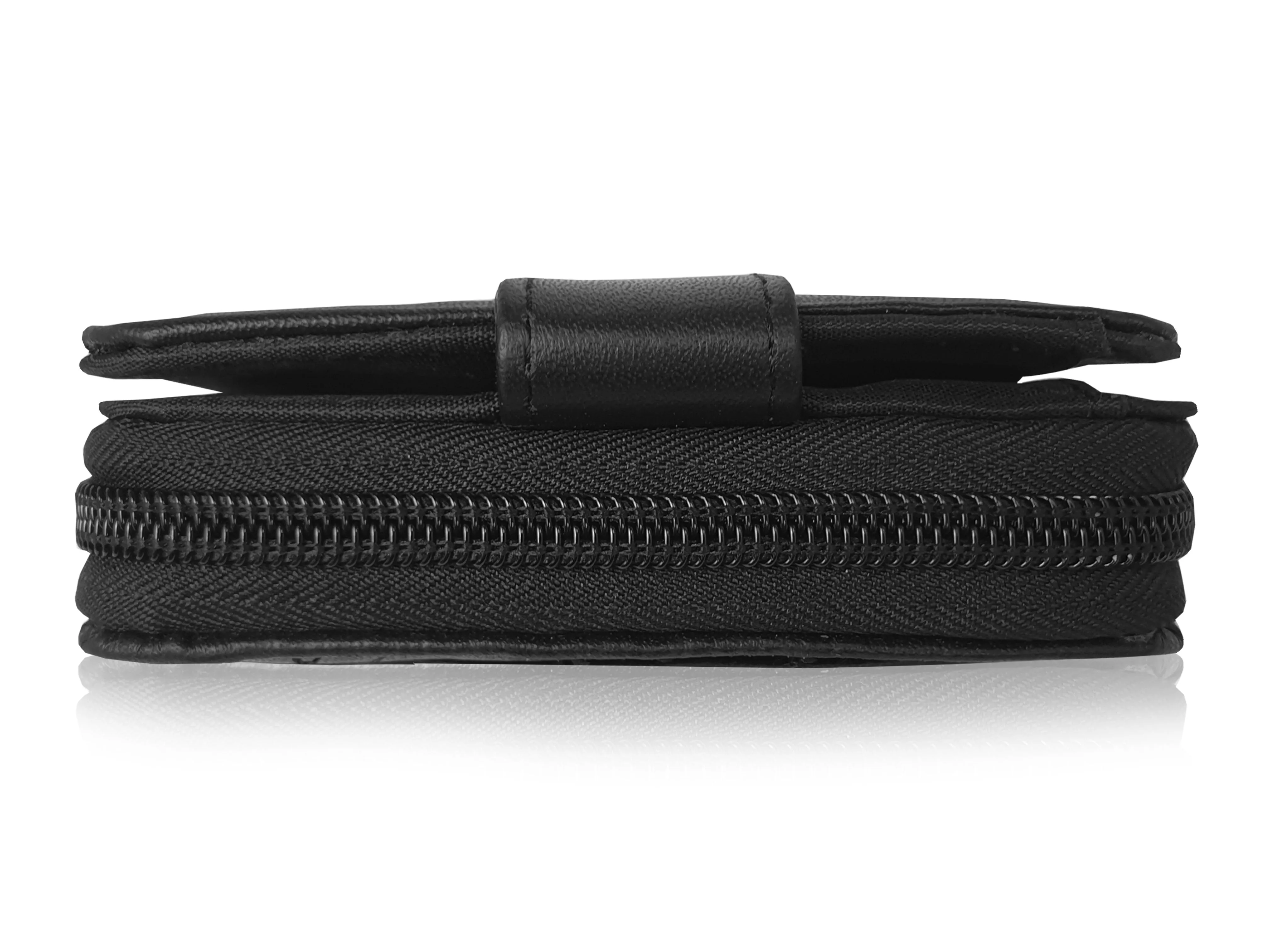 Leather Small Ladies Black Purse, RFID Protected, Zipped Coin Section