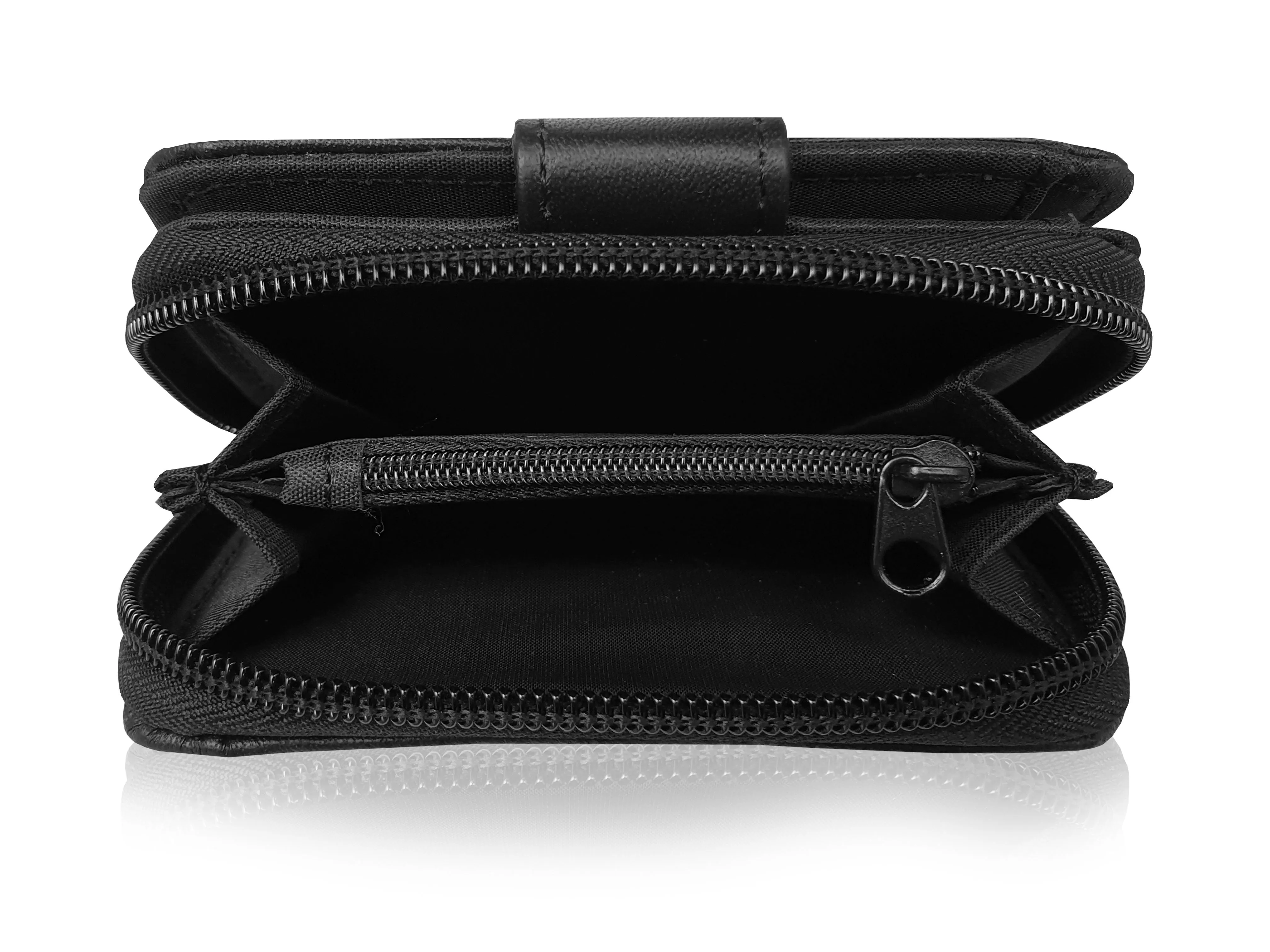 Leather Small Ladies Black Purse, RFID Protected, Zipped Coin Section