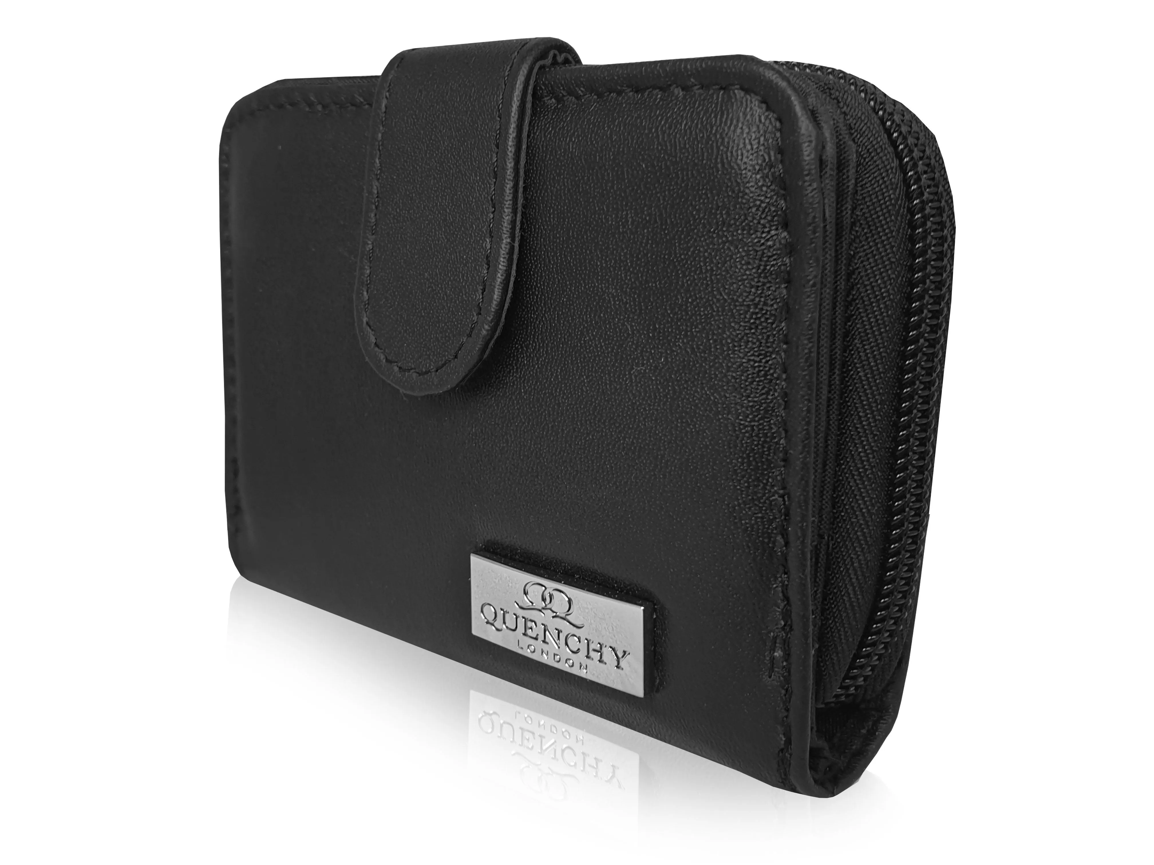 Leather Small Ladies Black Purse, RFID Protected, Zipped Coin Section