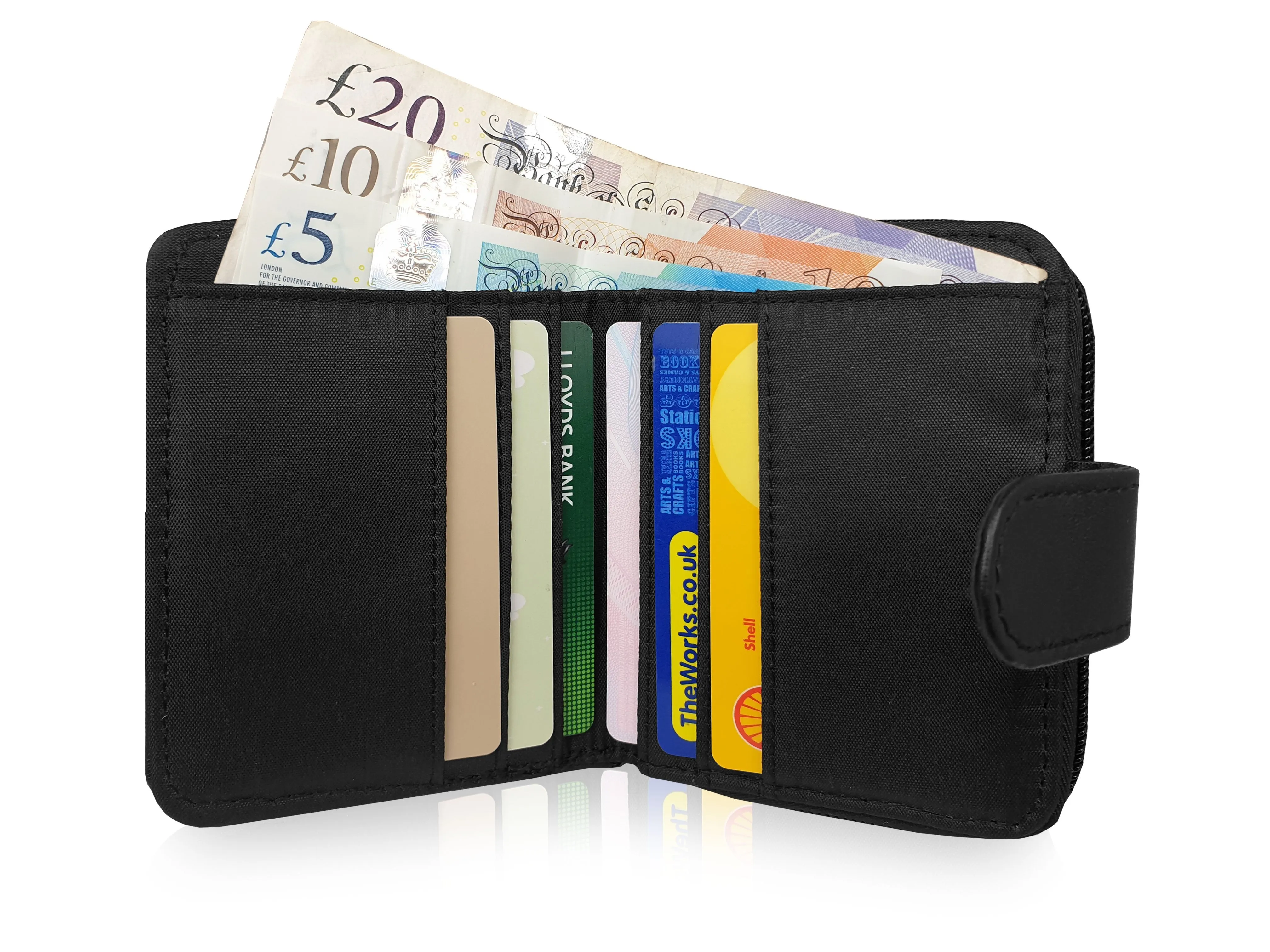 Leather Small Ladies Black Purse, RFID Protected, Zipped Coin Section