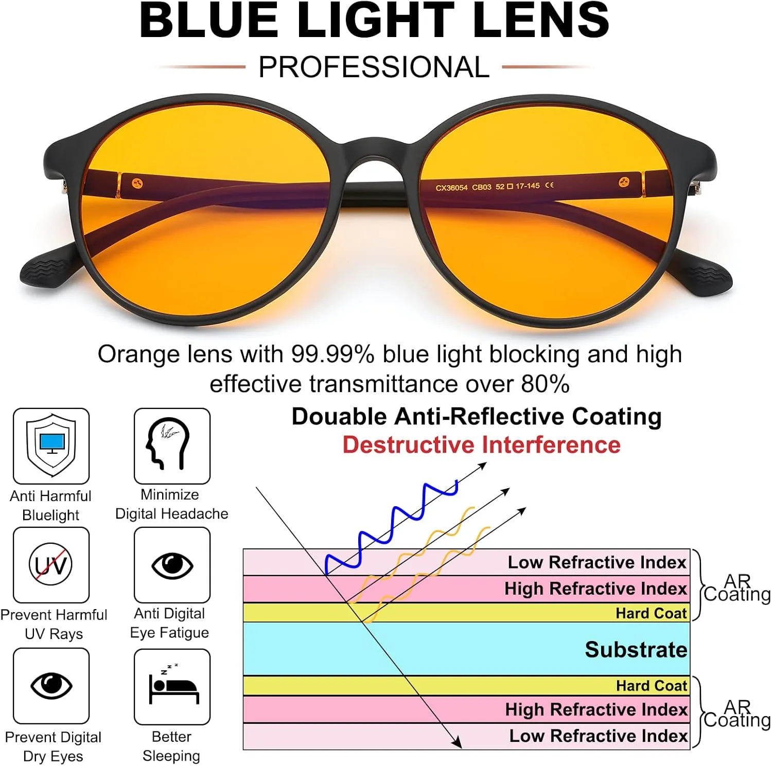 LIKSMU Blue Light Blocking Glasses Computer Gaming TV Phone Sleeping Glasses Women Men Professional Filter Anti Eyestrain