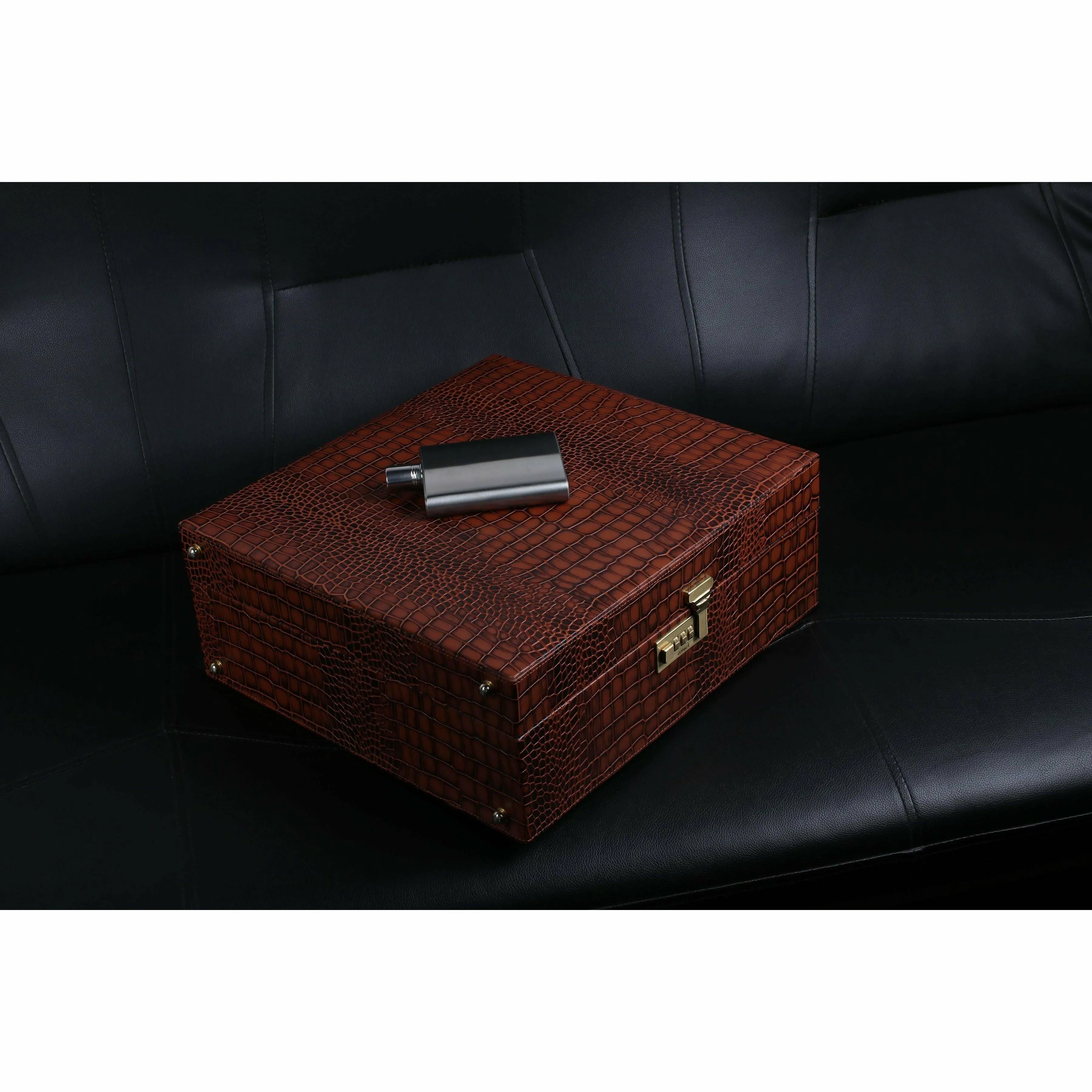 Luxury Corporate Diwali Gift | Briefcase Portable Bar Box | Premium Diwali Gift | Portable Bar Tools Set - Brown Leather
