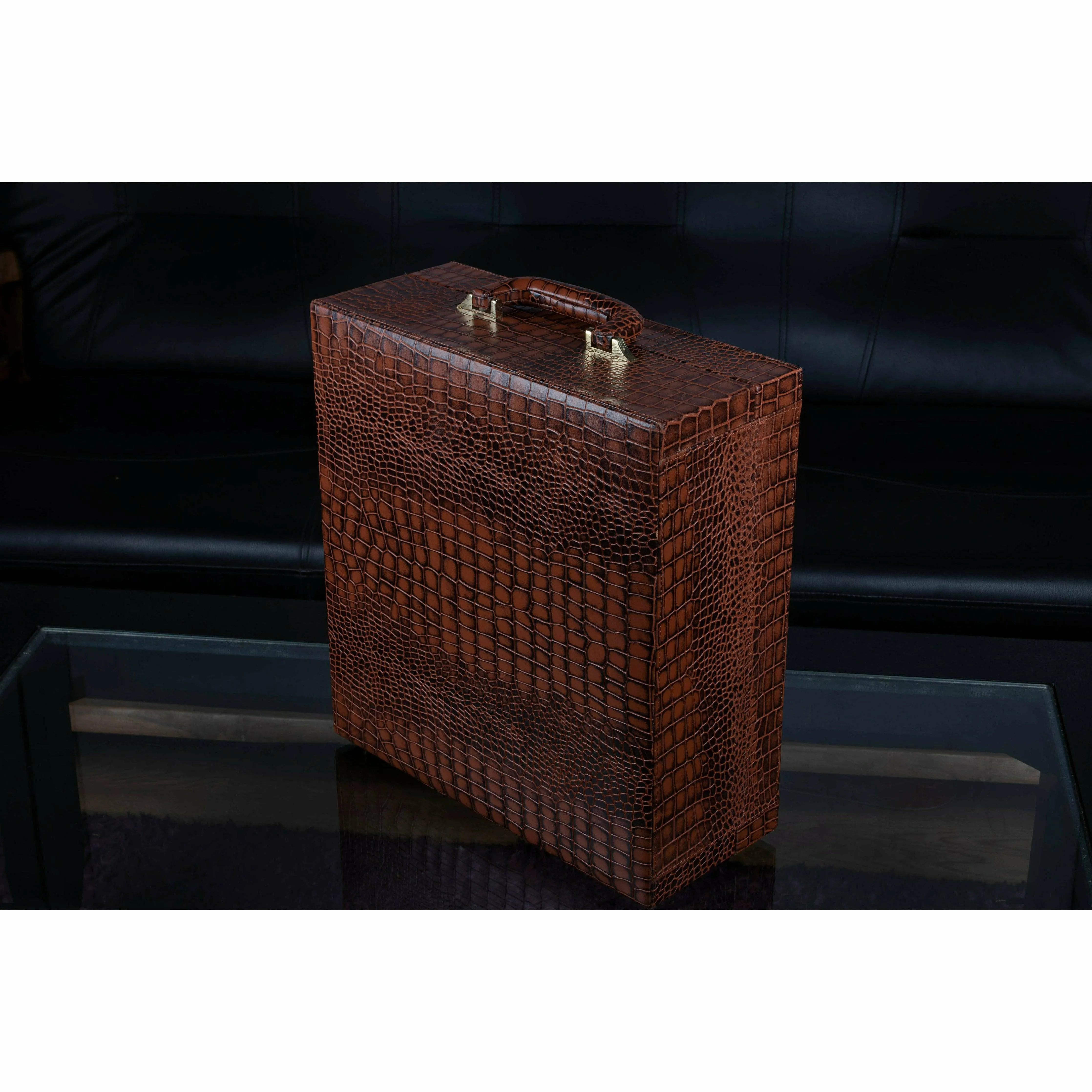 Luxury Corporate Diwali Gift | Briefcase Portable Bar Box | Premium Diwali Gift | Portable Bar Tools Set - Brown Leather