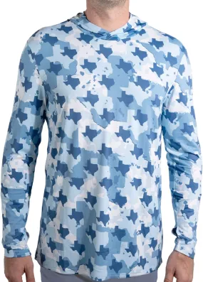 Mens UPF 50  Lightweight Fishing Texas Camo Hoodie Quick Dry Performance Long Sleeve Shirt with Hood