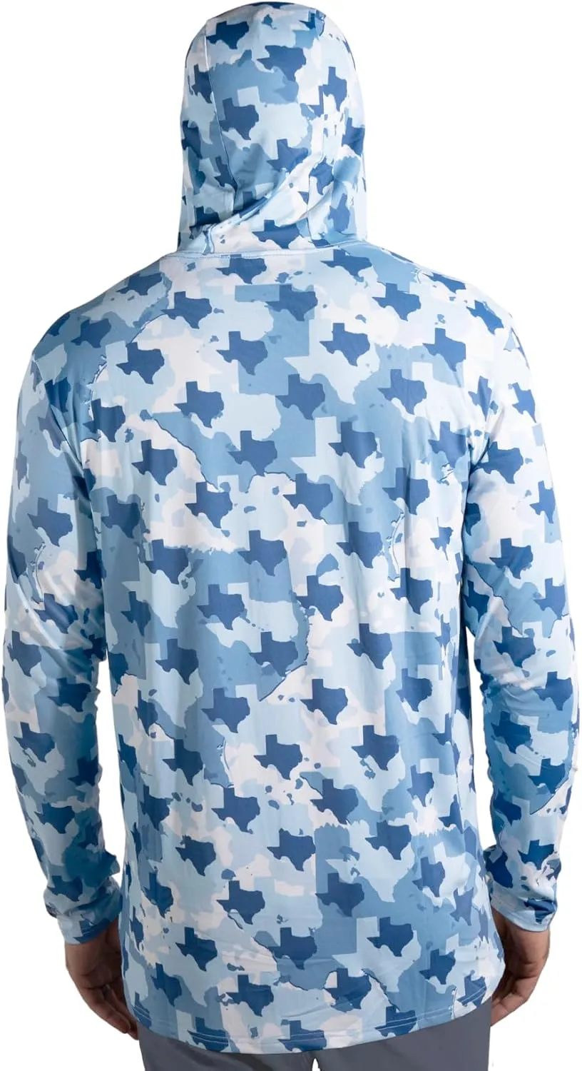Mens UPF 50  Lightweight Fishing Texas Camo Hoodie Quick Dry Performance Long Sleeve Shirt with Hood