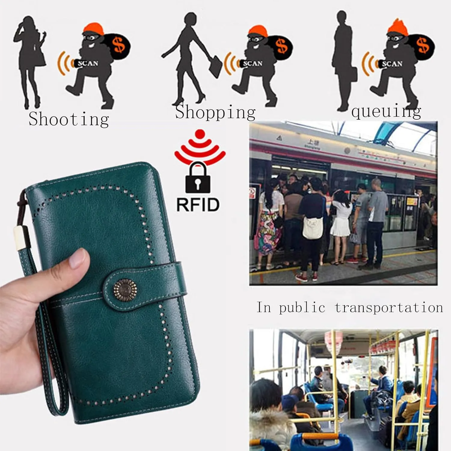Rfid Wallet Women,2024 New Leather Wallet Wristlet for Women,Bifold Large Capacity Rfid Blocking Zip Around Credit Card Holder Clutch Purses,Travel Wallet for Ladies Girls Mom Women
