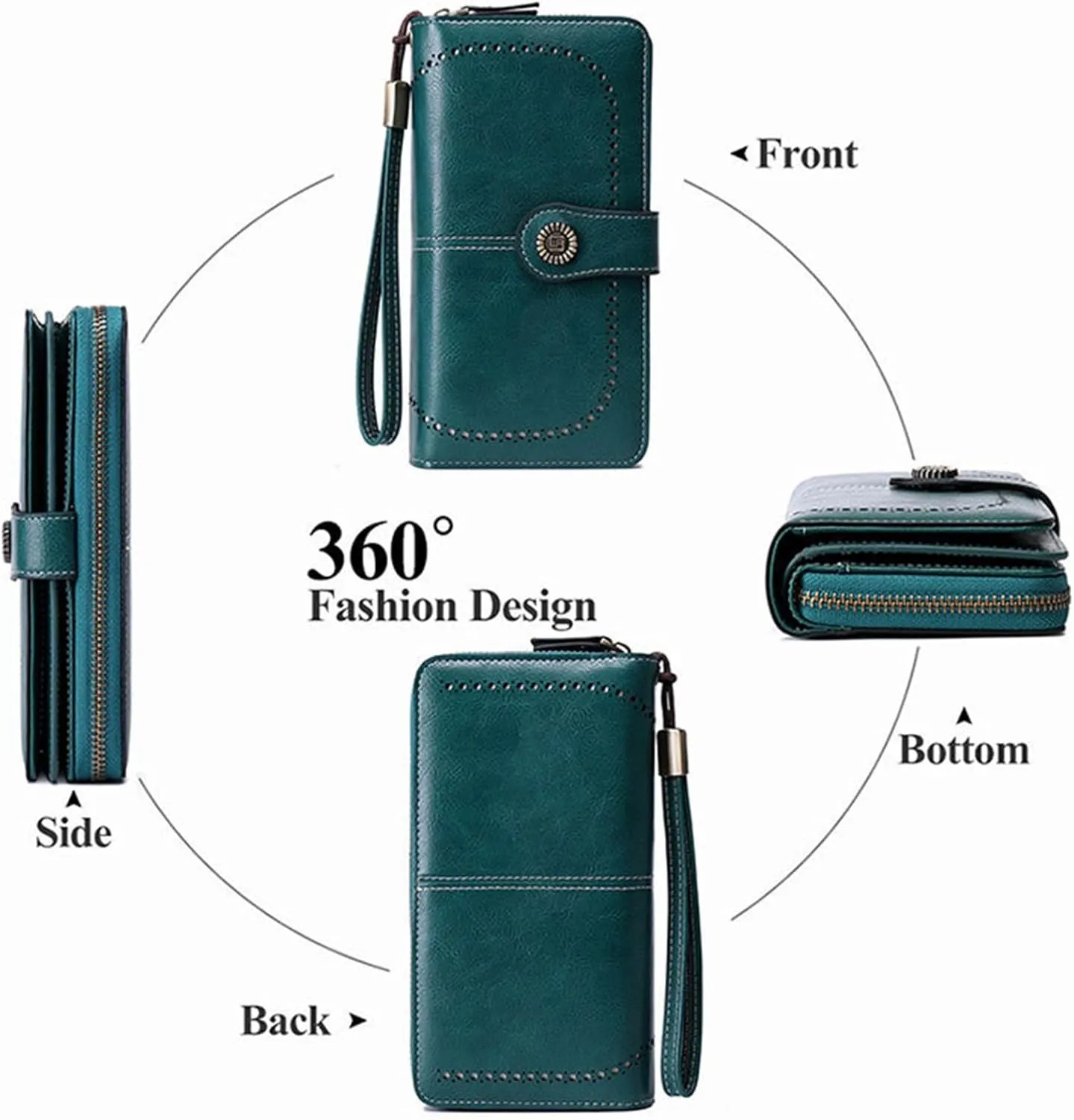 Rfid Wallet Women,2024 New Leather Wallet Wristlet for Women,Bifold Large Capacity Rfid Blocking Zip Around Credit Card Holder Clutch Purses,Travel Wallet for Ladies Girls Mom Women