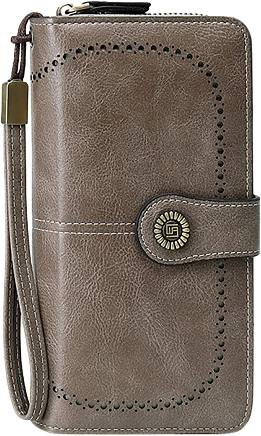 Rfid Wallet Women,2024 New Leather Wallet Wristlet for Women,Rfid Blocking Large Capacity Zip Around Bifold Clutch Purses Credit Card Wallet,Travel Wallet for Women Girls Mom Ladies