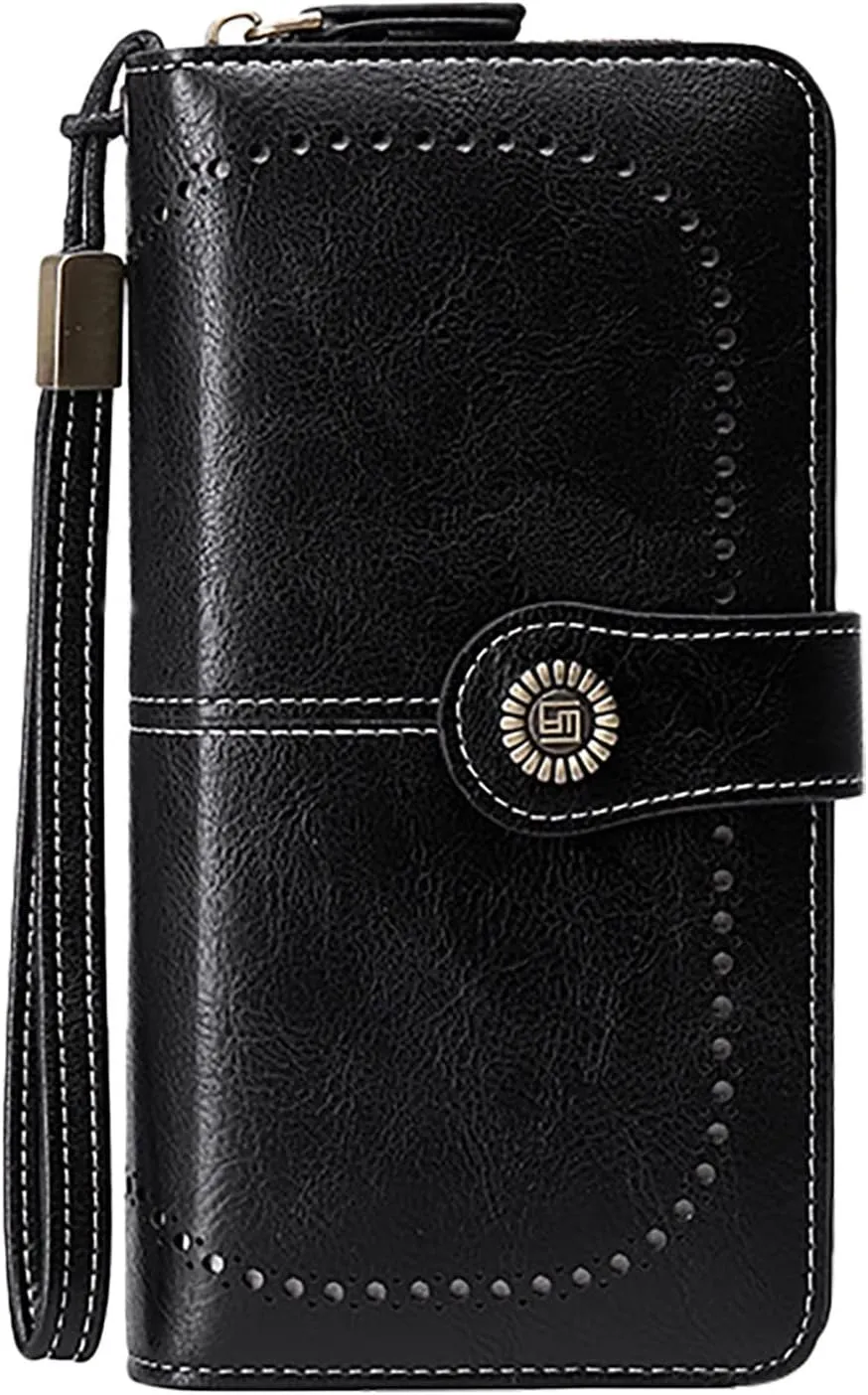 Rfid Wallet Women,Leather Wallet Wristlet for Women,Zip Around Bifold Large Capacity Rfid Blocking Credit Card Wallet Clutch Purses,Travel Wallet for Women Girls Ladies Mom