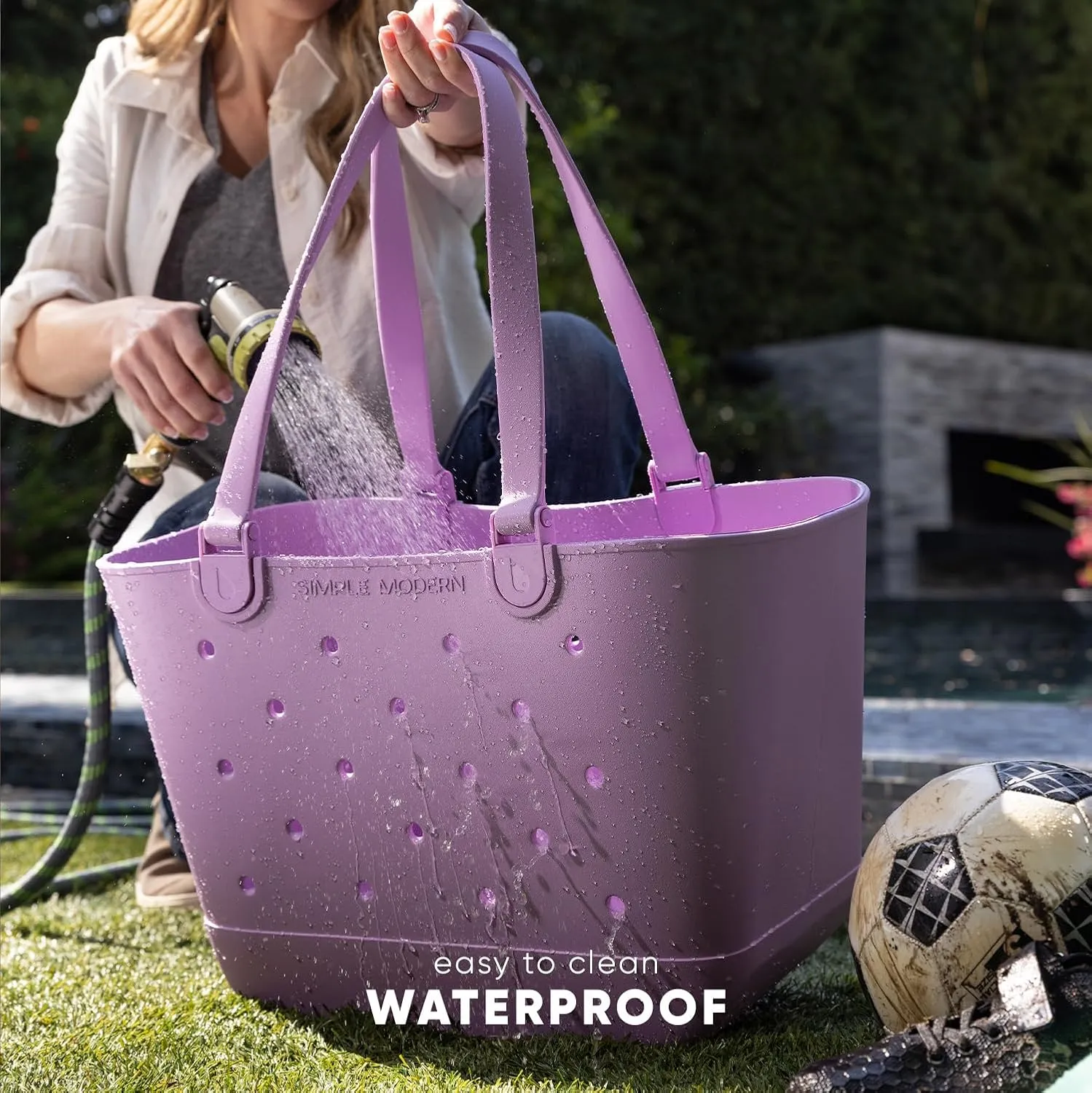 Simple Modern Large Beach Bag | Waterproof Getaway Rubber Tote with Zipper Pocket for Travel, Pool, Boat, Groceries, Sports | Ocean Water