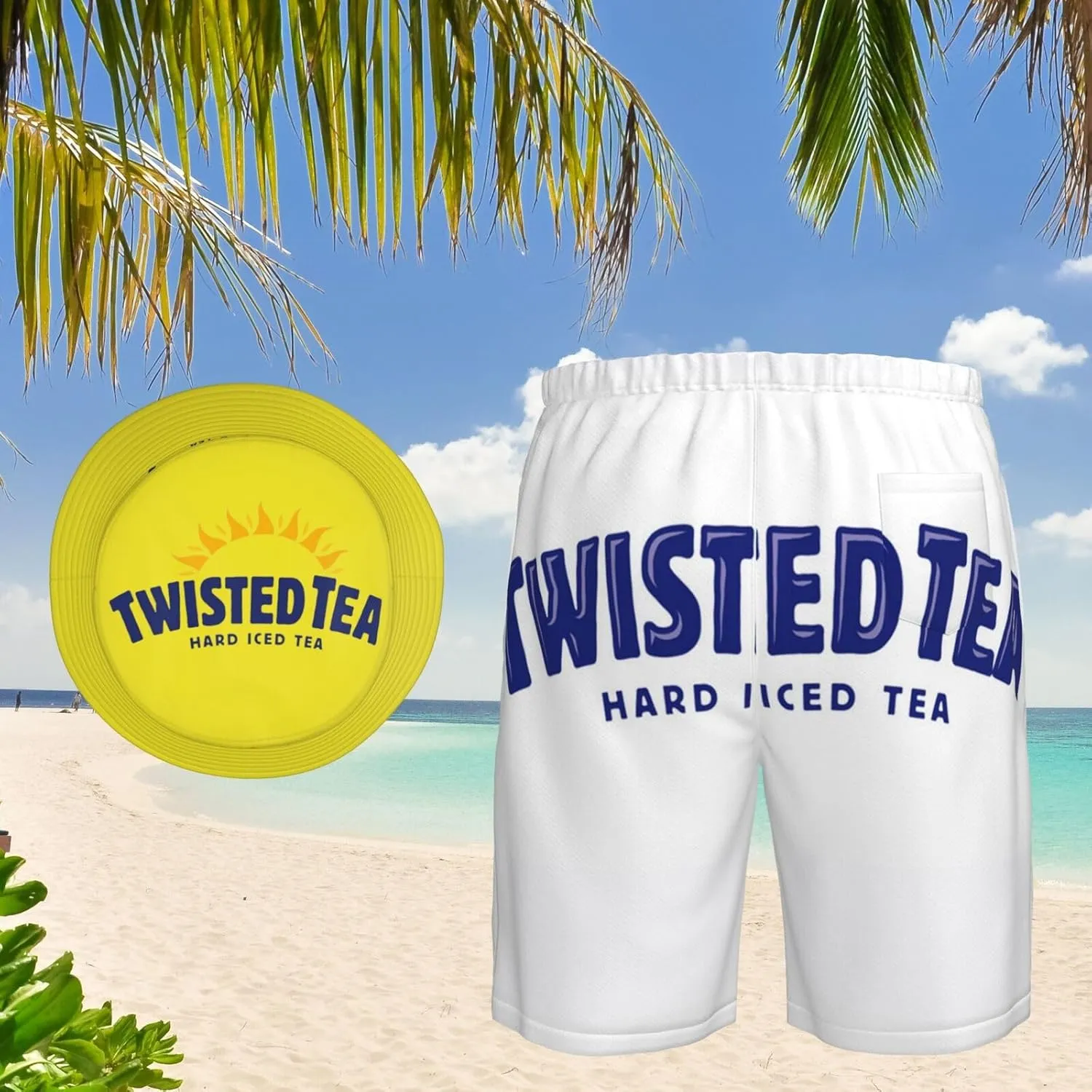 T-Wisted T-Ea Men's Beach Combo: Packable Bucket Hat&Quick Dry Shorts¨CTrendy Print Fisherman Cap & Drawstring Swim Trunks