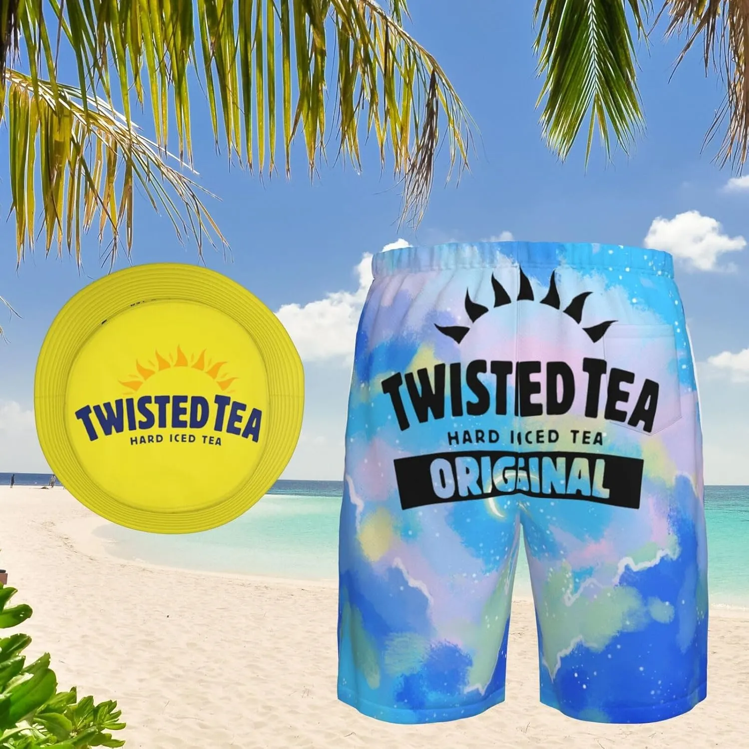 T-Wisted T-Ea Men'S Beach Combo: Packable Bucket Hat&Quick Dry Shorts¨CTrendy Print Fisherman Cap & Drawstring Swim Trunks