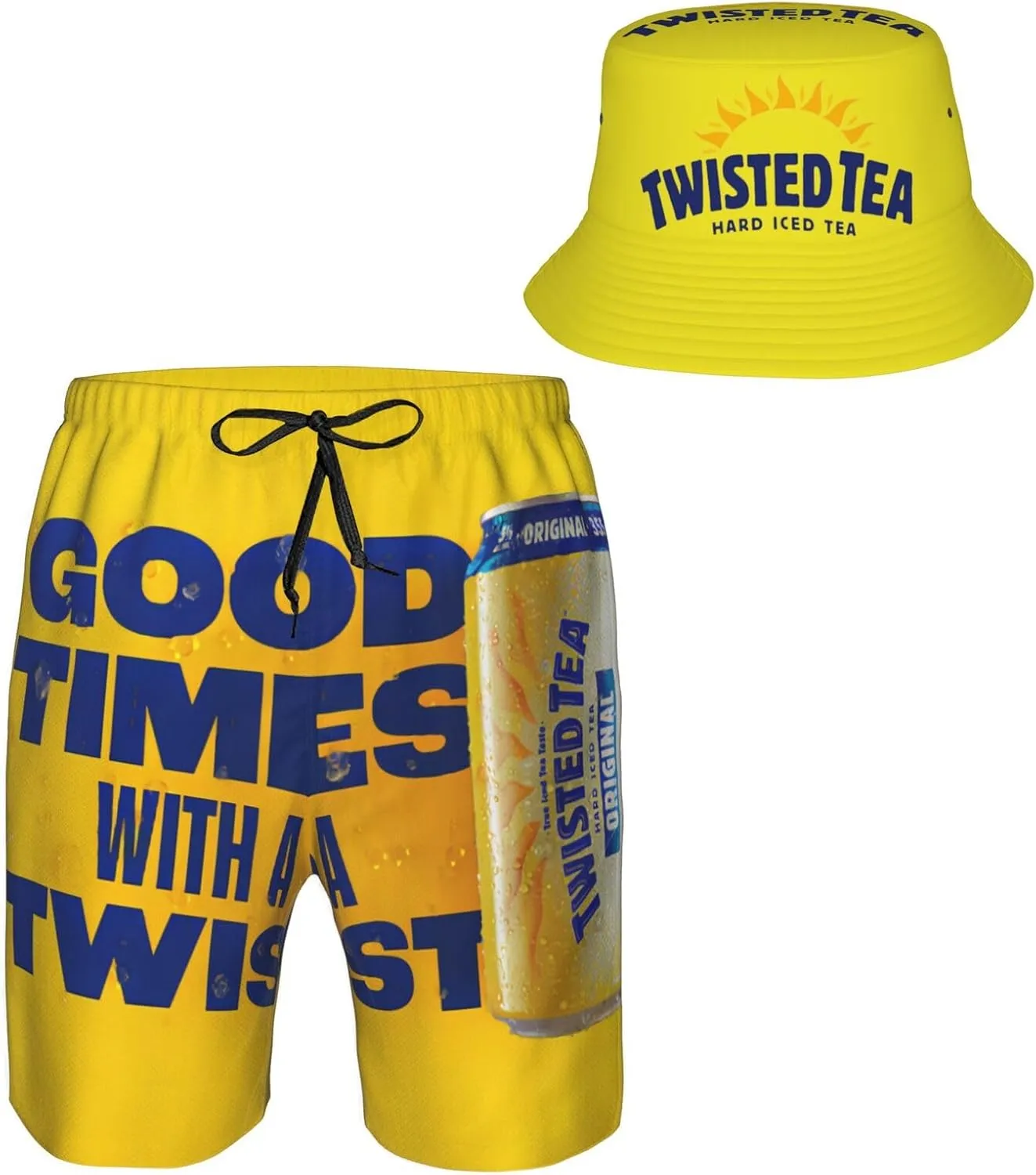 T-Wisted T-Ea Men'S Beach Combo: Packable Bucket Hat&Quick Dry Shorts¨CTrendy Print Fisherman Cap & Drawstring Swim Trunks