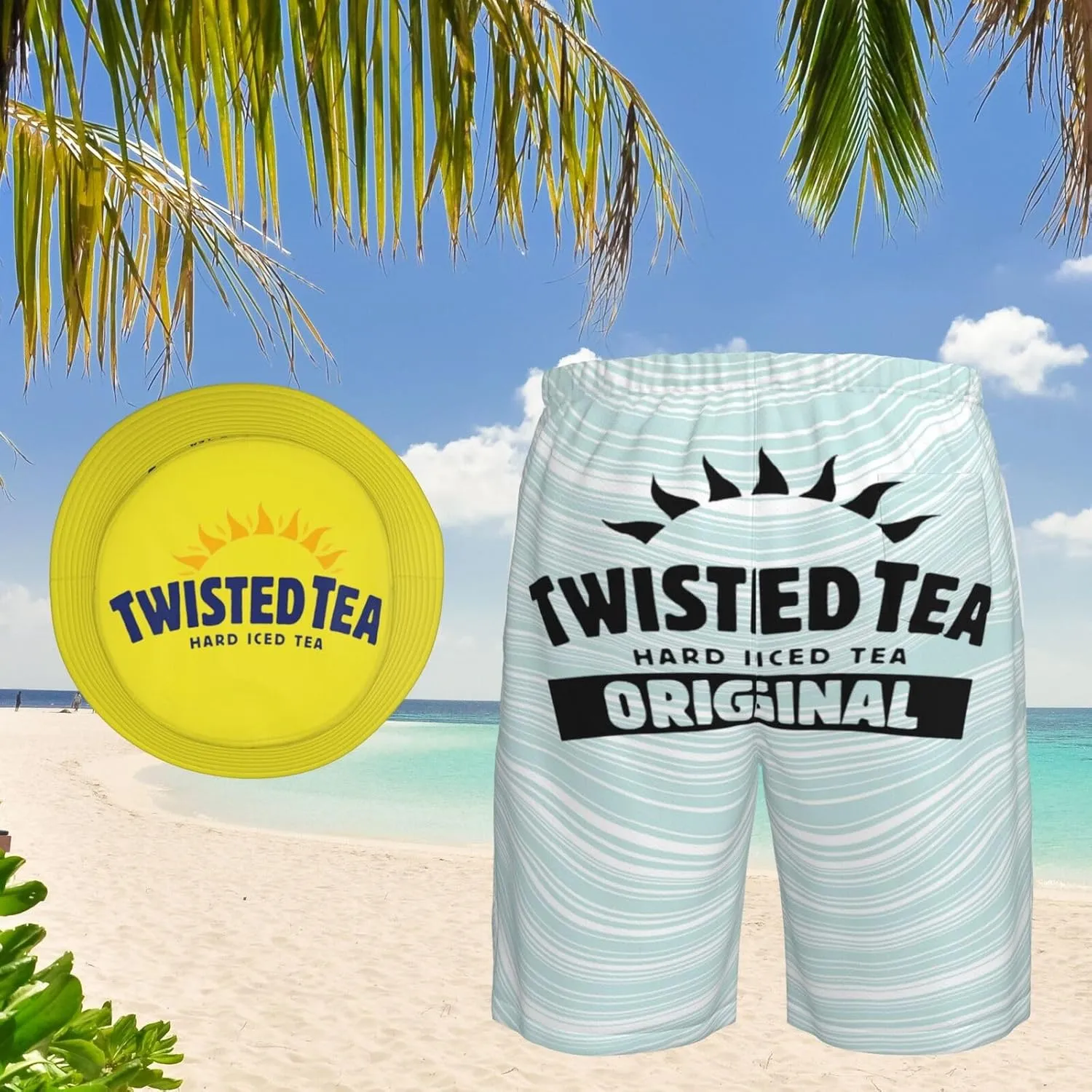 T-Wisted T-Ea Men's Beach Combo: Packable Bucket Hat&Quick Dry Shorts¨CTrendy Print Fisherman Cap & Drawstring Swim Trunks