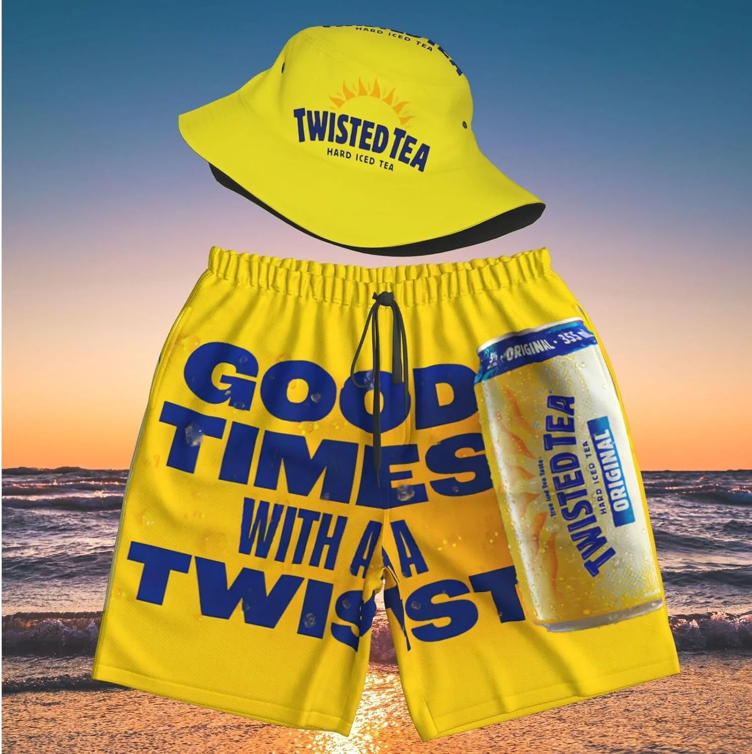 T-Wisted T-Ea Men'S Beach Combo: Packable Bucket Hat&Quick Dry Shorts¨CTrendy Print Fisherman Cap & Drawstring Swim Trunks