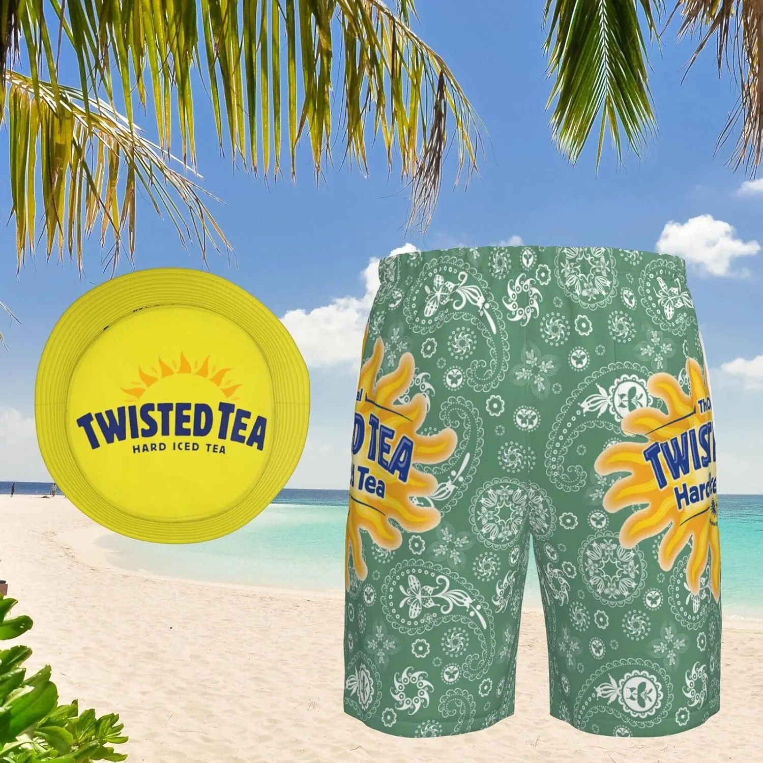 T-Wisted T-Ea Men'S Beach Combo: Packable Bucket Hat&Quick Dry Shorts¨CTrendy Print Fisherman Cap & Drawstring Swim Trunks