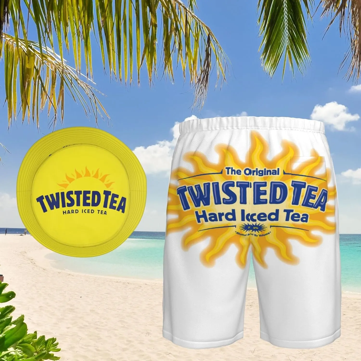 T-Wisted T-Ea Men's Beach Combo: Packable Bucket Hat&Quick Dry Shorts¨CTrendy Print Fisherman Cap & Drawstring Swim Trunks
