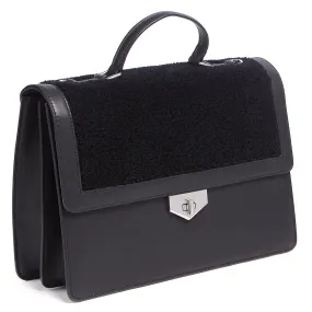 Tosca Blu Black Medium Faux Shearling Flap Top Handle Bag