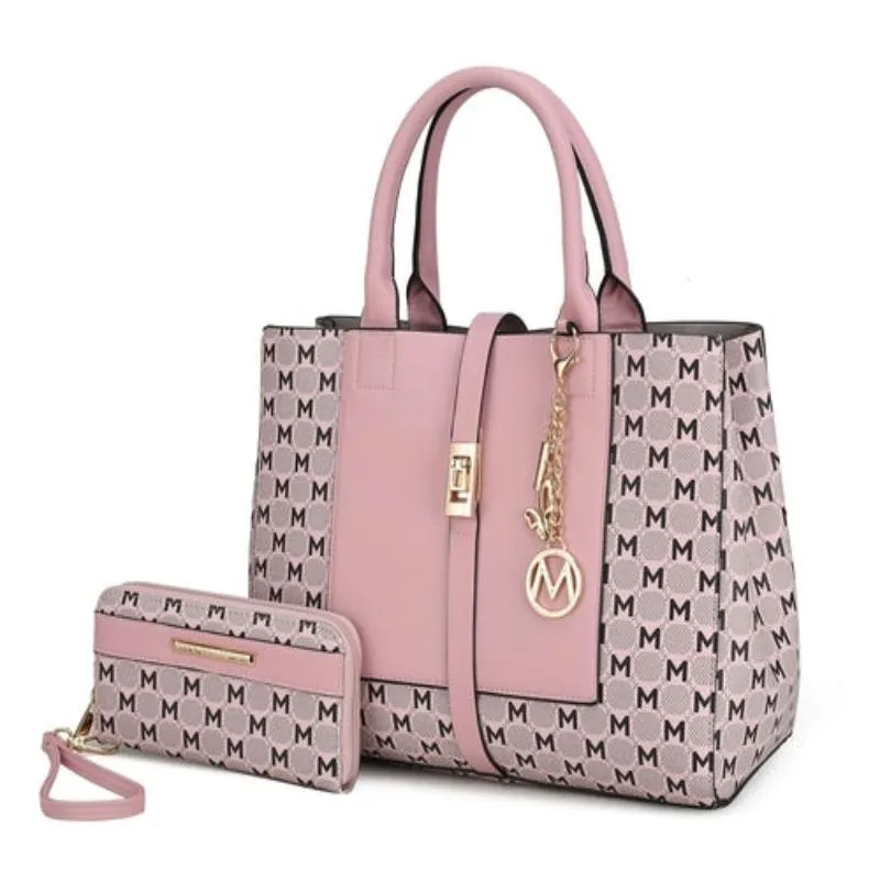 Yuliana Circular M emblem Print Satchel Bag